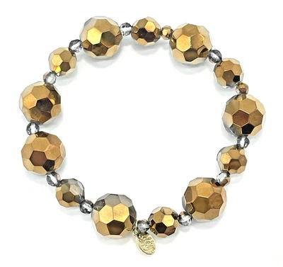 Pulsera Kirks Folly Elástica Dos Tonos Bronce Humo Corte Facetado Cuentas de Cristal Nueva Foto 1 de 4