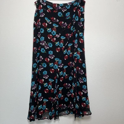 Винтажный 90-х Whimsigoth 100% шелк макси юбка цветочный темно капризный гранж трапециевидный блик - Изображение 1 из 4