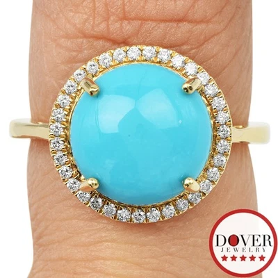 Anillo de compromiso con halo de oro amarillo de 18 quilates turquesa diamante ILIANA 4,5 gramos sin precio base Foto 1 de 4