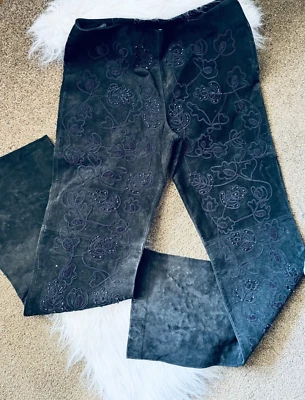 Newport News Jeanology Collection Cuero Negro/Gamuza Vintage Cuentas Talla 6, Y2K Foto 1 de 4