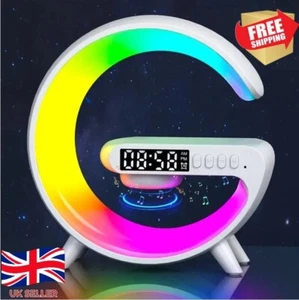 Multifunction Wireless Charger Stand Pad RGB Light Alarm Clock Speaker UK - Picture 1 of 7