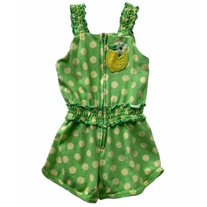 Sweet Potatoes Romper Baby Girls size 12M Green Yellow Dots Shirred Lemon Cotton - Picture 1 of 7