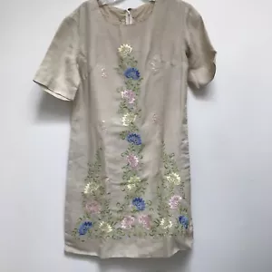 Vestido de día vintage bordado floral manga corta seda bronceada como se encontró 8 - Imagen 1 de 6