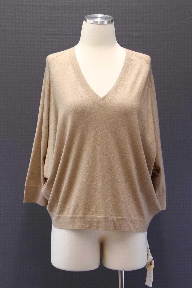 NWT $2545 Brunello Cucinelli Cashmere-Silk Sparkly Gold Lurex V-Neck Knit M A176 - Image 1 of 1