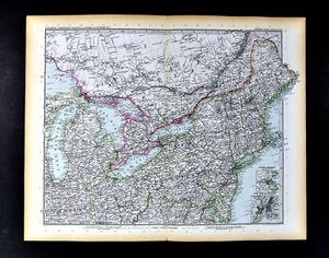 1892 Stieler Map New England York Boston Massachusetts United States Canada - Picture 1 of 2