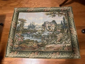 Vintage French Countryside Wall Tapestry 44x36in - Picture 1 of 7