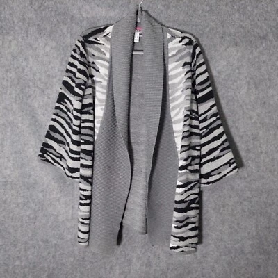 Cárdigan Isaac Mizrahi Live L Gris Cebra Mantón Acanalado Manga Kimono Safari Abierto  Foto 1 de 4