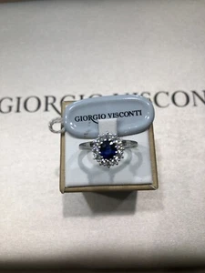 Anello Giorgio  Visconti In Oro Bianco Zaffiro E Brillanti - Foto 1 di 3