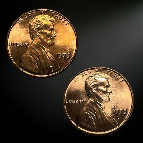 1975 P&D Uncirculated Lincoln Memorial Cent "BU" 2 Coin Set from OBW Roll Cover
