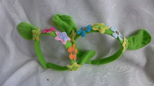HEADBANDS 2 FOR BABY GREEN WITH FLOWERS SOFT FABRIC HANDMADE EMBELLISHMENTS - Picture 1 of 11