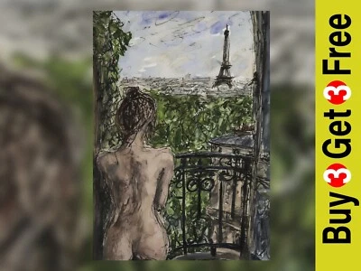 Escena de balcón desnudo impresión de 5"x7" en papel mate | Cautivador paisaje parisino Foto 1 de 4