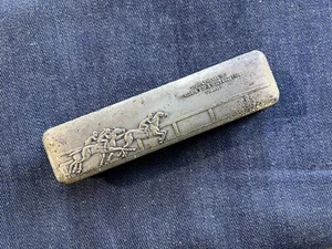 Vintage Engdahl Top & Body Adv Brush Omaha, NE Jockey Horse Scene Silver Plated - Picture 1 of 5