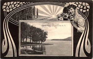 COOPERSTOWN, NEW YORK - FIVE MILE POINT OTSEGO LAKE - OLD POSTCARD - Picture 1 of 2