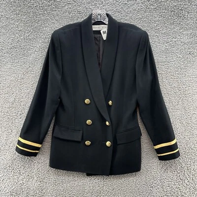 Blazer De Colección Años 80 Lillie Rubin Mujer 8 Negro Dorado Botón Náutico Capitán Chaqueta Foto 1 de 4
