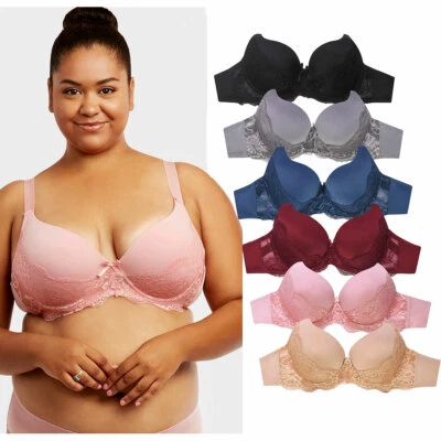 Pack of 3 Women Soft 34DD-44DD Cup Underwire Floral Lace Wide Strap Push Up Bra - Image 1 of 4