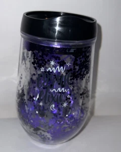 Cosmic Elixir Wine Tumbler Purple Glitter 12.6oz Plastic Stemless W/ Lid witchy - Picture 1 of 7