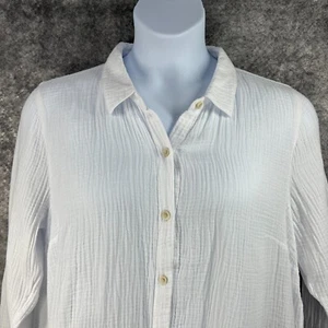 Camisa J Jill Mujer Grande Blanca Algodón Gasa Dobladillo Dividido Cazadora Crucero Resort ETIQUETAS - Imagen 1 de 13