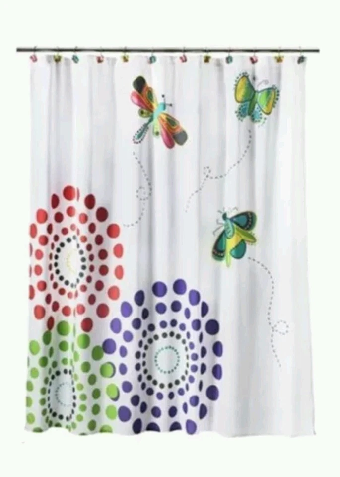 Circo Bugs n Butterflies Fabric Shower Curtain ~ Embroidered ~ Pink Purple Green - Image 1 of 1