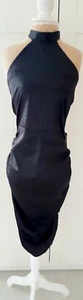 Naanaa Ladies Black  Ruched Halterneck Satin Dress Size 10 BNWT - Picture 1 of 6