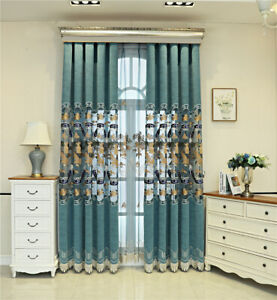 Luxury Chinese Pavilion Embroidered Curtains Chenille Blackout Curtain 1 Panel