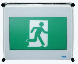 Beghelli Weatherproof Running Man Sign, Aqua,NEMA4X AQ-RM-L-1-0LR-W-UDC,NEW $320 - Picture 1 of 5