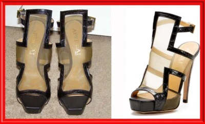 NUEVO Sexy RARO Aperlai "Amourette" Zapatos 8.5/39 Cuero y Malla Puntera Abierta Tacones Foto 1 de 4