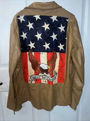 Rebel By Choice Patriotic America Polyester Faux Leather Tan Jacket Size Large - Image 1 of 4