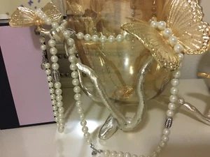 Ralph Lauren Silvertone 8mm Glass Pearl Pave' Openwork Oval 34’’ Necklace - Picture 1 of 3