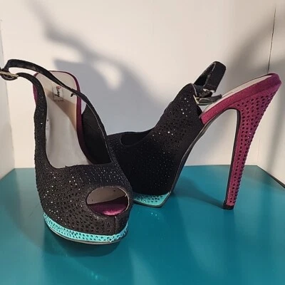 Olsenboye Y2K Rhinestone Color Block Peep Toe Platform Stiletto | Size 7.5 EU 38 Foto 1 de 4