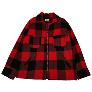 Woolrich VTG 60s Jacket Mens 40 Wool Buffalo Plaid Red Black Talon Zip - Picture 1 of 4