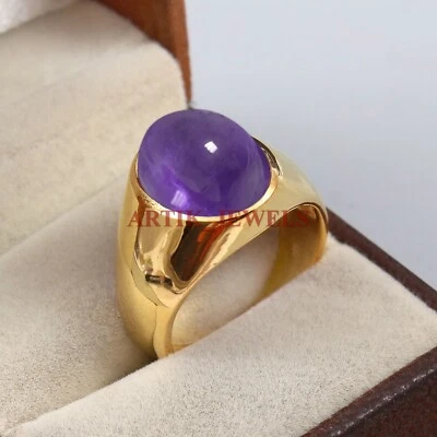 Anillo para hombre de plata de ley 925 chapado en oro con piedras preciosas de amatista natural #4817 Foto 1 de 4