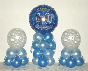 40th BIRTHDAY 3 PACK FOIL BALLOON DISPLAY - TABLE DECORATION - No Helium Needed - Picture 1 of 1