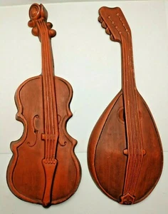 Musical Instruments Cast Iron Wall Art by MCM Royal Orange Tone 2 Piece Vintage  - Picture 1 of 9