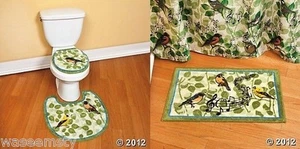 Alfombra de inodoro verde azul primavera pájaro cantor nota musical hoja 3 baños conjunto decoración - Imagen 1 de 1