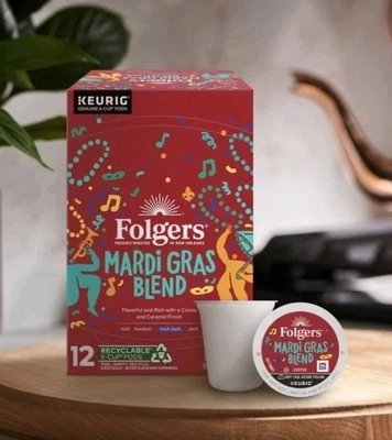 ¡60 cápsulas! Lote de K tazas de café Keurig tostado medio oscuro mezcla de Mardi Gras Folgers Foto 1 de 4