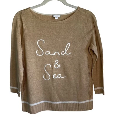 Suéter Ligero J. Jill Mezcla de Lino Nuevo sin Etiquetas Bordado Mar Arena Talla SP Playa  Foto 1 de 4