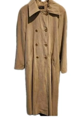 Trench coat feminino vintage Komitor comprimento total GG peito duplo feito nos EUA - Imagem 1 de 4