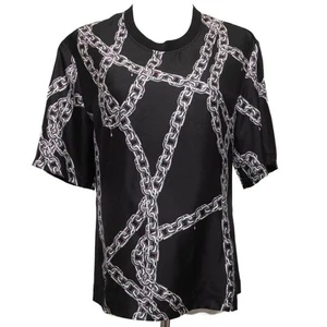 Louis Vuitton Black Chain Print Silk Cotton Crew Neck Top Size Medium - Picture 1 of 13