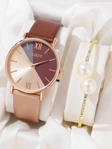 Damen Quarz Uhr & Armband Set 2 Stck. PU Lederband Klassische Mode Geschenk - Bild 1 von 28