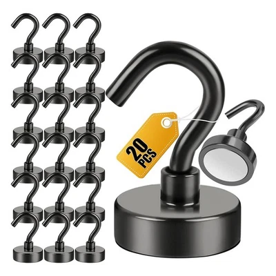 ZREE 20 Stk Magnethaken Extra Stark, Neodym Magnet Haken, Starke Super Starke Schwarz