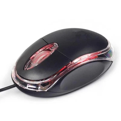 WIRED USB OPTICAL MOUSE FOR PC LAPTOP COMPUTER SCROLL WHEEL LED LIGHT BLACK MICE - Image 1 of 4