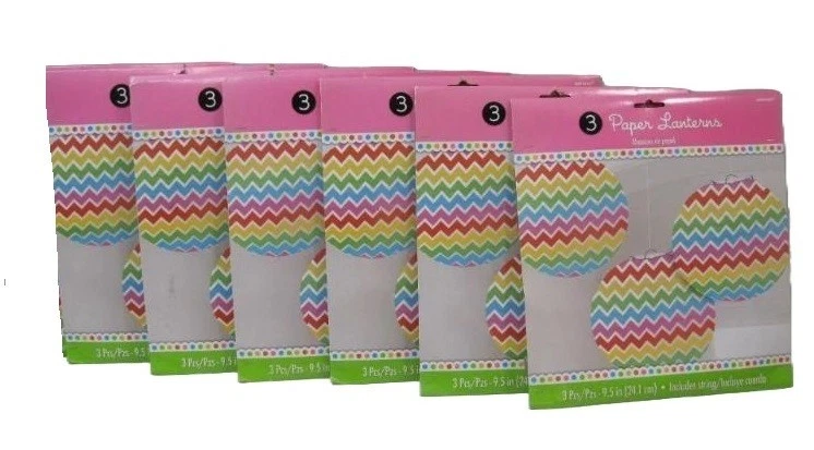 21 linternas de papel Rainbow Chevron 7 paquetes de 3 decoraciones de fiesta de 9,5" cada una Foto 1 de 4
