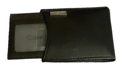 Cartera plegable de cuero para hombre Calvin Klein de los años 90 marrón oscuro titular para tarjeta de identificación Foto 1 de 4