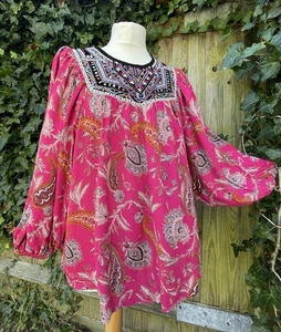 Vtg Monsoon Boho Paisley top Embroidered Sz 12 Balloon sleeves - Picture 1 of 8