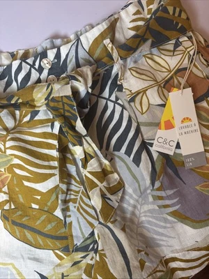 Pantalones Cortos C&C Para Mujer Culotte 100% Lino Floral Tropical Botón/Corbata/Cremallera XL Nuevos con Etiquetas Foto 1 de 4
