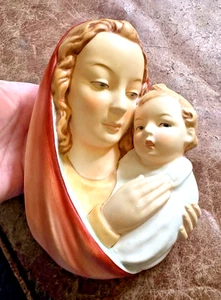 WOW statuina da parete vintage Goebel Madonna e Bambino Maria e Gesù Bambino con Germania 7" - Foto 1 di 9