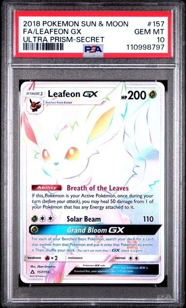 PSA 10 LEAFEON GX 157 ULTRA PRISM SECRET RAINBOW RARE POKEMON - Image 1 of 1