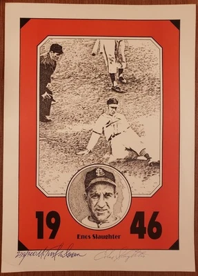 Enos Slaughter Auto St. Louis Cardinals Vintage Baseball 11x15.5 Photo JSA HOF - Image 1 of 4
