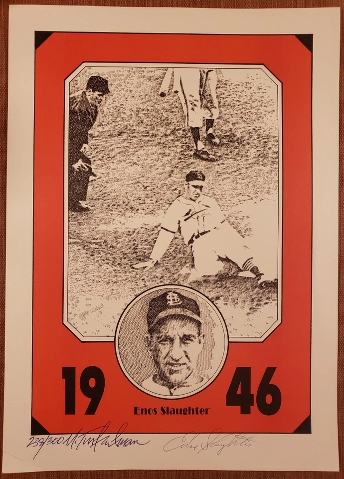 Enos Slaughter Auto St. Louis Cardinals Vintage Baseball 11x15.5 Photo JSA HOF - Image 1 of 4