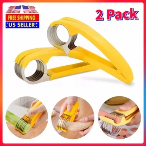 2Pcs Banana Slicer Fruit Knife Veggie Cutter Kitchen Bar Tool Stainless Steel - Picture 1 of 23